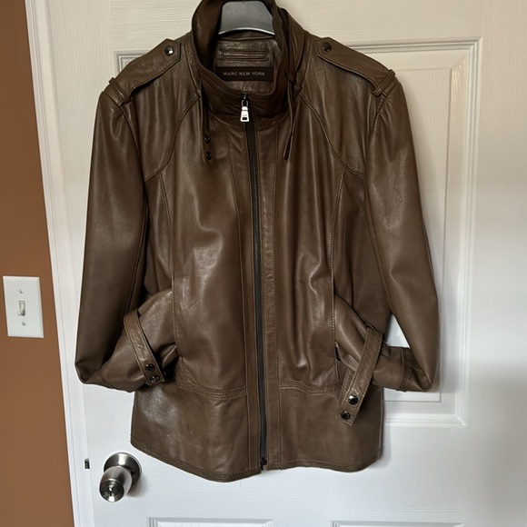 Marc New York Marc Anthony Leather Jacket Zip Front Olive Size Large - Picture 2 of 8